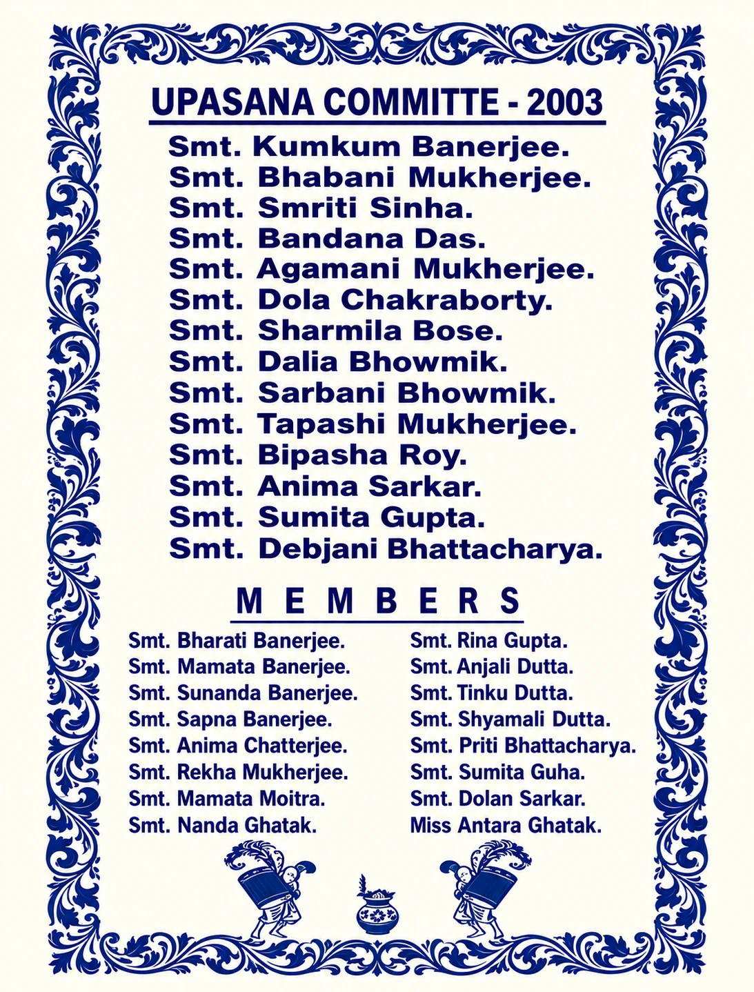 2003 · Upasana Committee