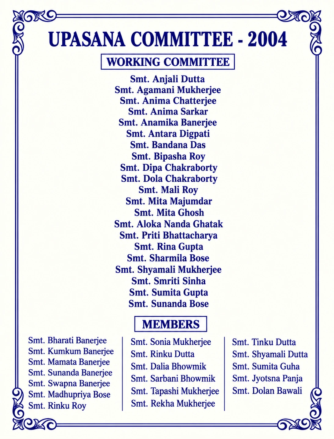 2004 · Upasana Committee