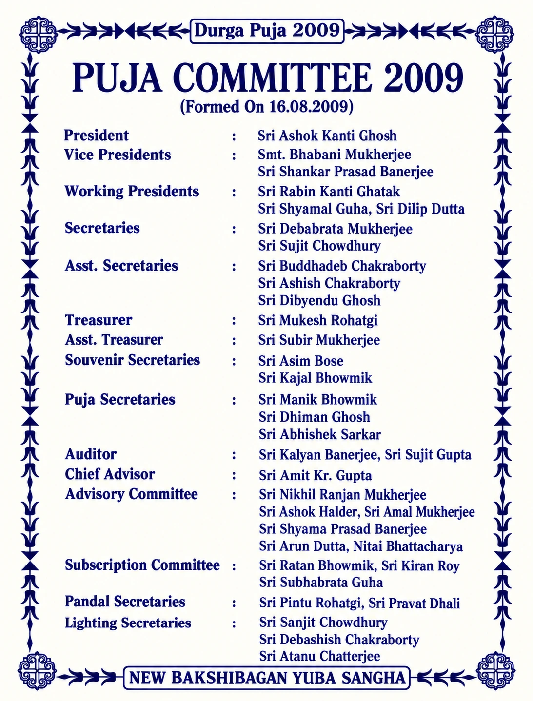 2009 · Puja Committee