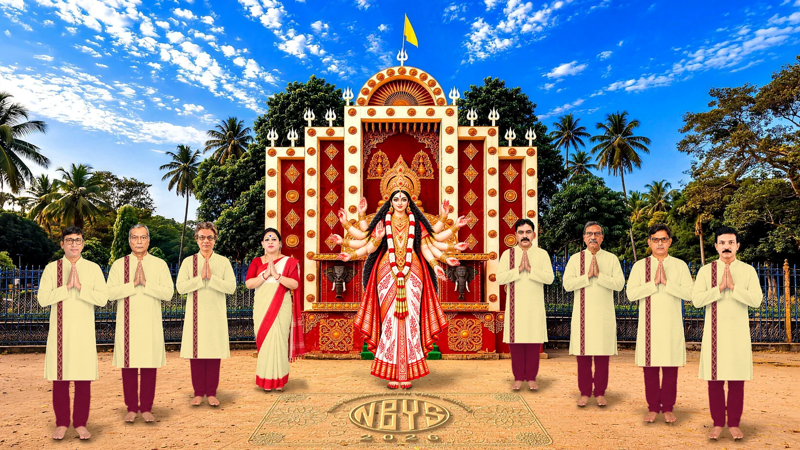 Enlarged image of Maa Durga and the eight Core Committee members